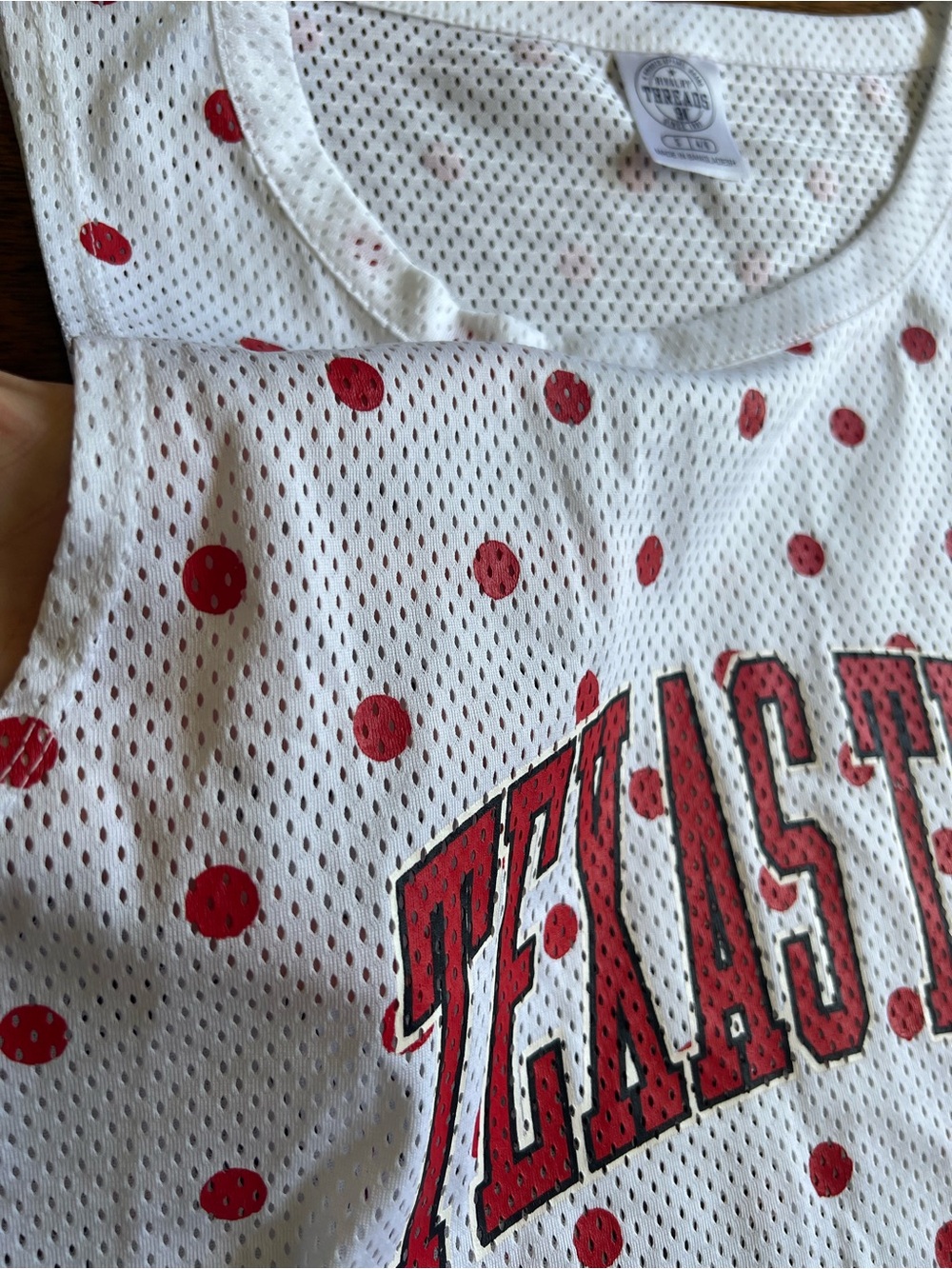 Texas Tech Red Raiders Polka Dot Mesh Tank Top Size Small White Red Sleeveless - Picture 2 of 7